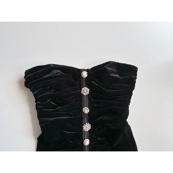 VERONICA BEARD Palo Black Silk Velvet Rhinestone Strapless Draped Dress, Size L - Picture 9 of 16